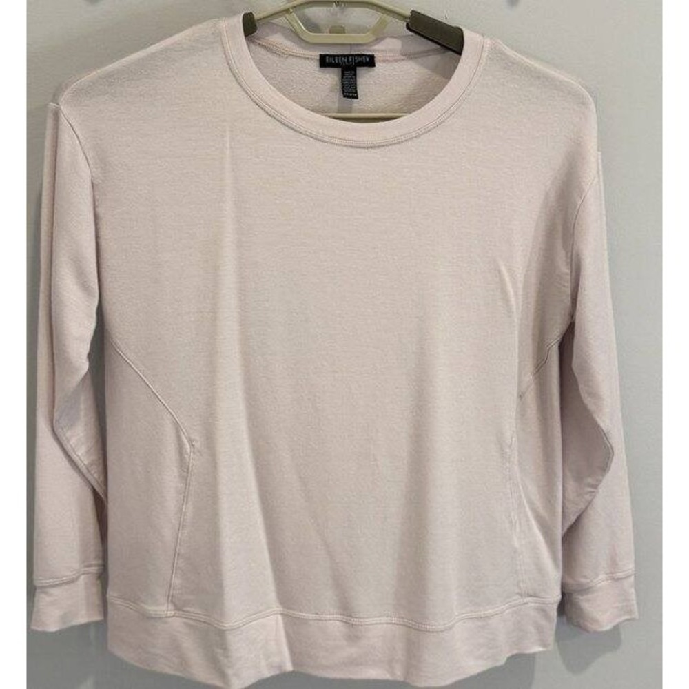 Eileen Fisher Pale Lavender‎ Pink Soft Sweatshirt Raglan Tencel Stretch Petite S